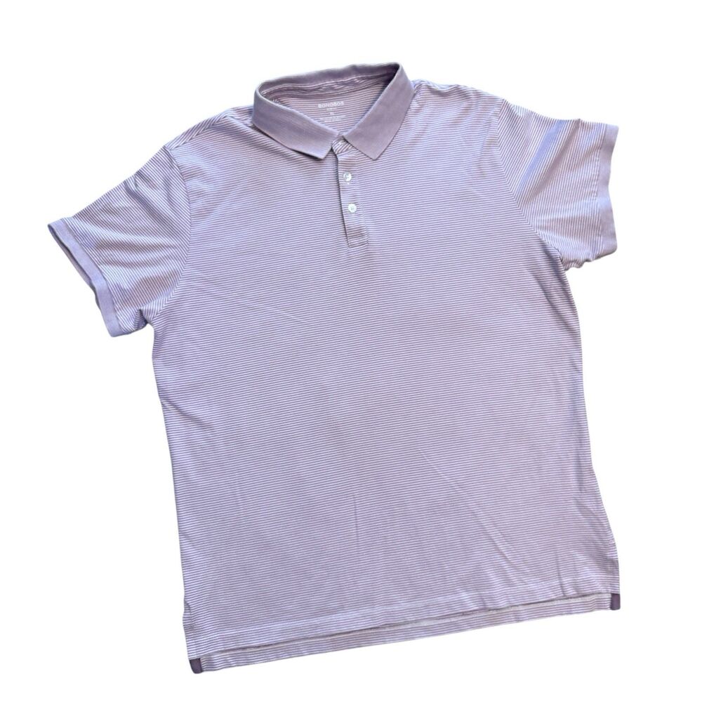 Bonobos Slim Fit Men's XL Purple Striped Polo Shirt Golf Stretch Pique Casual
